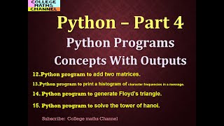 Python-Part 4-Tower of Hanoi-Floyds triangle-Histogram-Add Matrices-Python Programs-Coding-in Tamil Python Program To Print Upper Triangular Matrix Tamil