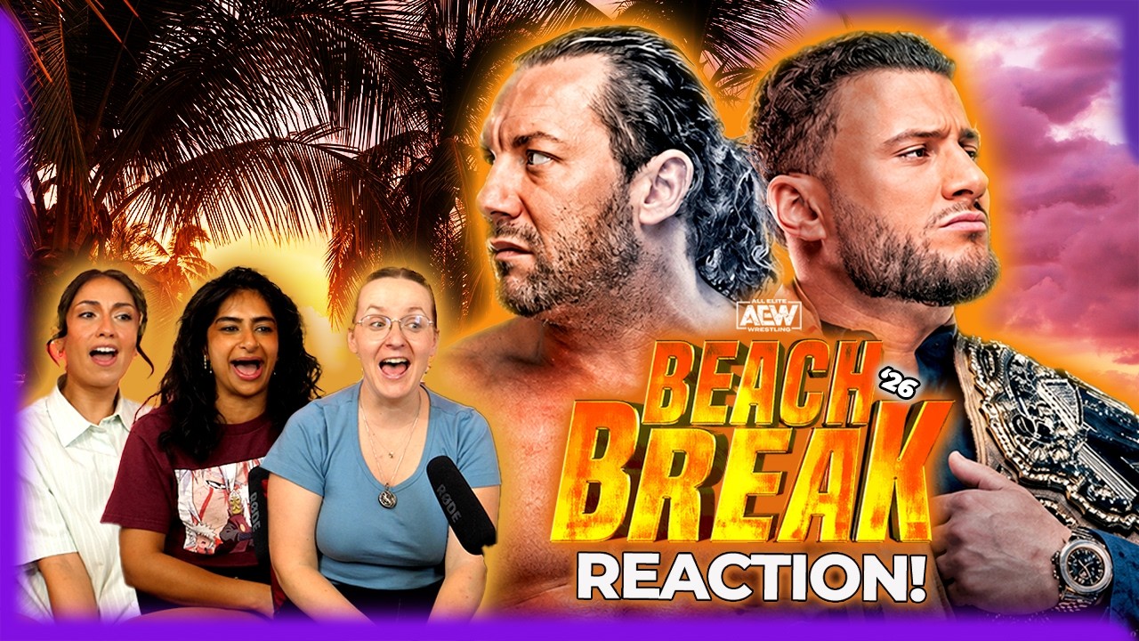 Our first Kenny Omega Match (was intense) | Girls react to AEW Dynamite Beach Break! Omega vs MJF!