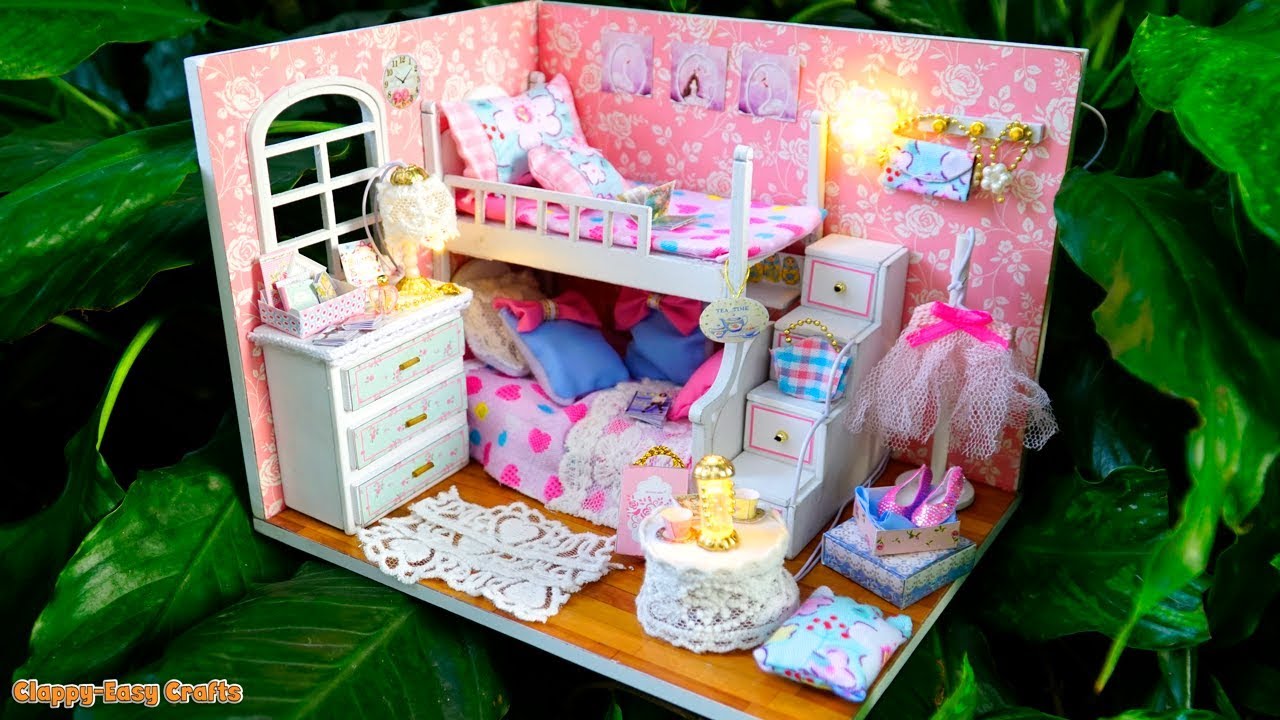 DIY Miniature Dollhouse Bunk Bed Bedroom for Babies with Clappy YouTube
