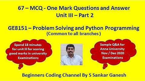 Python MCQ | Multiple Choice Question and Answer | GE8151 - PSPP | Unit 3 - Part 2 | Tamil | 67