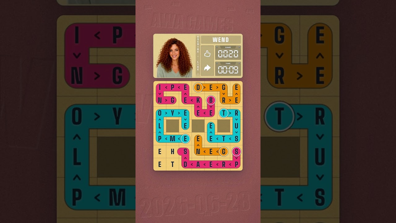 LinkedIn Wend #20 solved board for June 28, 2026, 7x7 grid