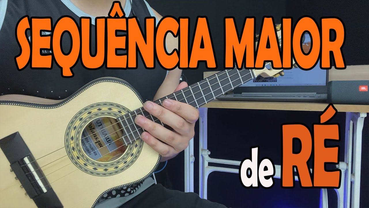 TREINO INICIANTE - SEQUÊNCIA DE RÉ  MAIOR 70BPM - AULA DE CAVAQUINHO - LÉO SOARES
