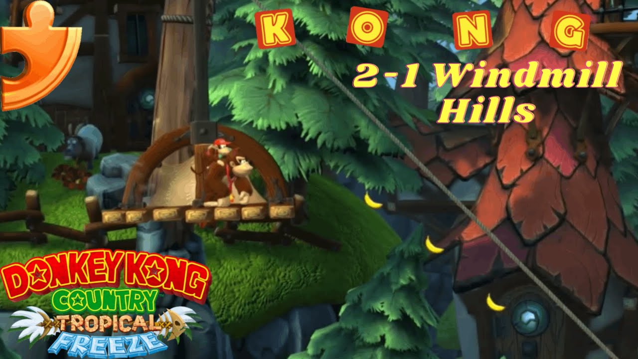 [Donkey Kong Country: Tropical Freeze] 2-1 Windmill Hills All Collectables 100%