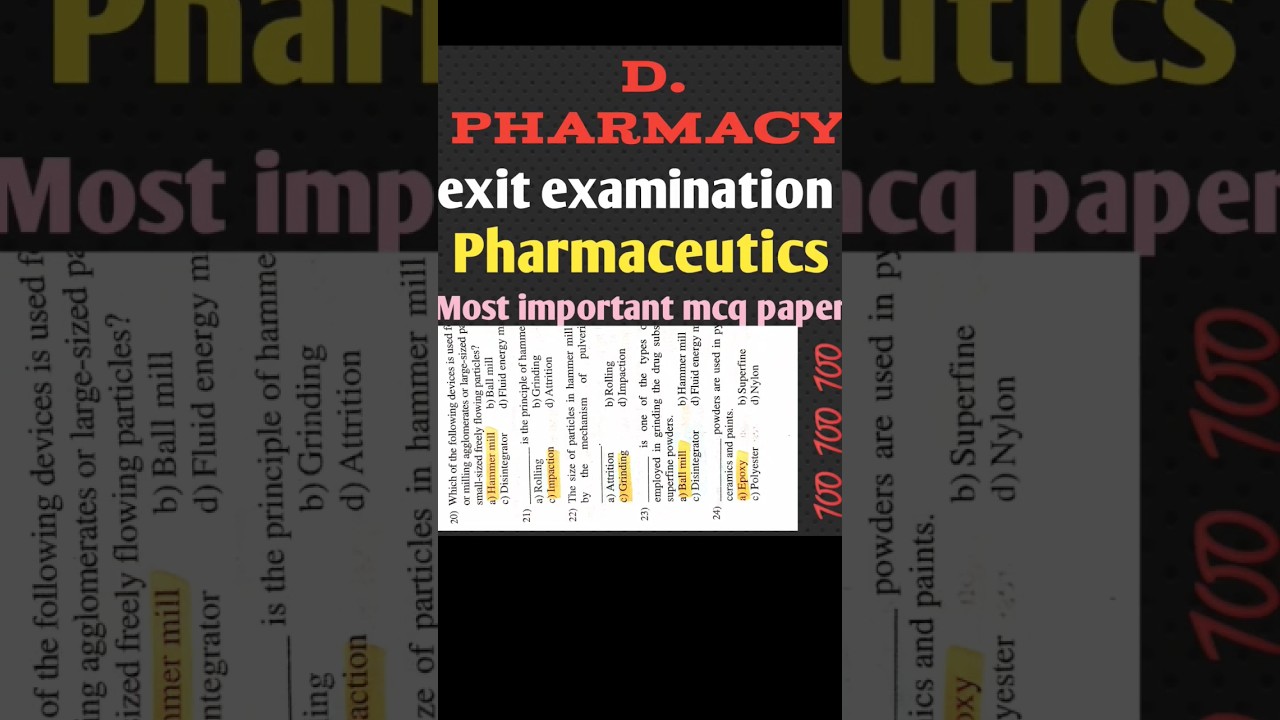 Pharmaceutics mcq questions paper for exit exam ~d pharmacy exit exam 
