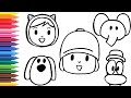 Draw and Color Pocoyo And His Friends 👶👧🐘 🐶🐥 Drawings For Kids