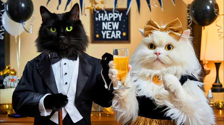 😼🎉 Cats on New year 's Eve party|| New Year's Celebration || Cat video