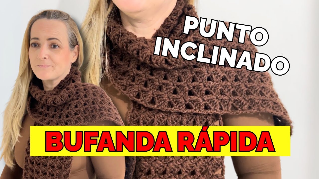 BUFANDA A CROCHET RÁPIDA con PUNTO INCLINADO (Super Fácil y Poco Material)
