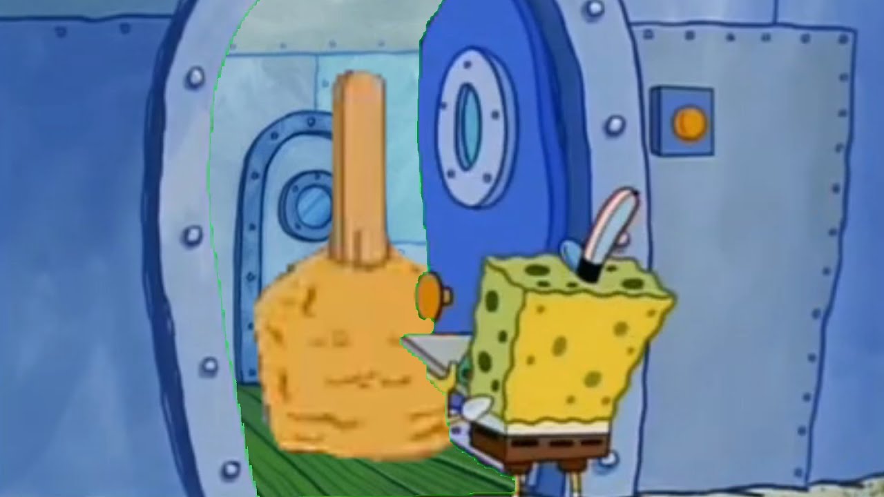 Spongebob delivers Pizza to a king size ultra krabby supreme with the