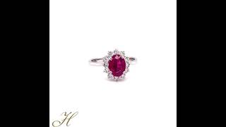 Famous 18ct White Gold Oval Ruby and Diamond Cluster Ring Wealth