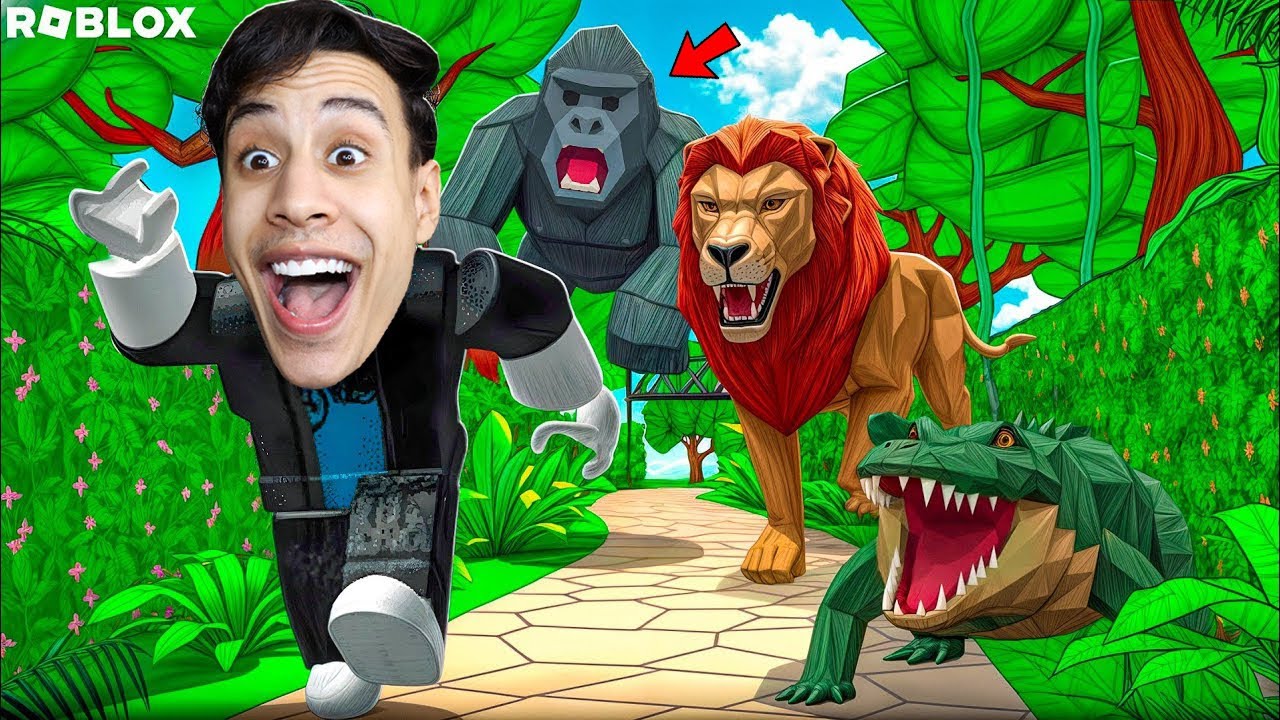 تحدي صيد الحيوانات المفترسة في روبلوكس 😂🐵🦓!!