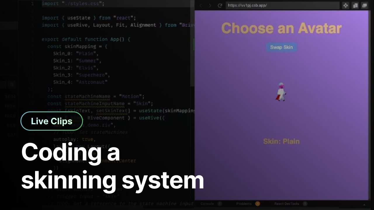 Rive + React skinning demo - YouTube
