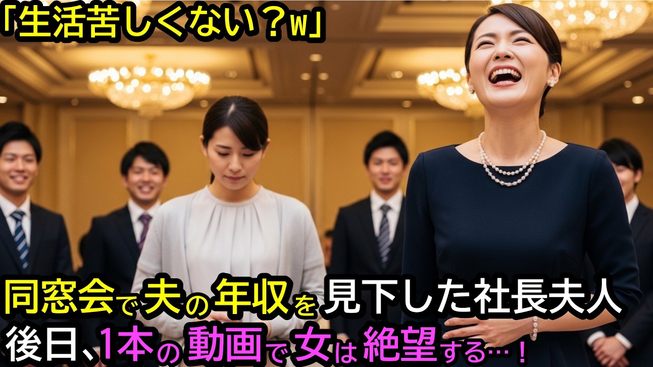 「生活苦しくない？w」同窓会で夫の年収を見下した社長夫人。後日、1本の動画で女は絶望する…！