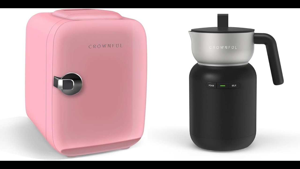 CROWNFUL Pink Mini Fridge/Frother Review - Pros & Cons - CROWNFUL milk frother