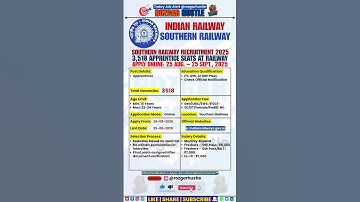 Southern Railway Apprentice Recruitment 2025 – 3,518 Posts | Apply Online #shorts #job #railway #rrb