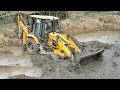 JCB Stuck in Mud - Amazing ! Skilled Backhoe Operator Driving JCB Backhoe in Pond - JCB vs MUD