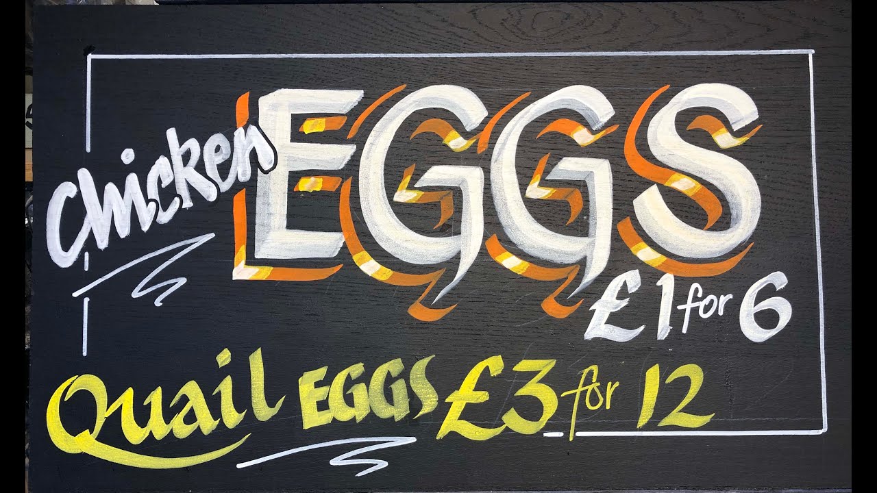 Signwriting demonstration of EGGS for sale.