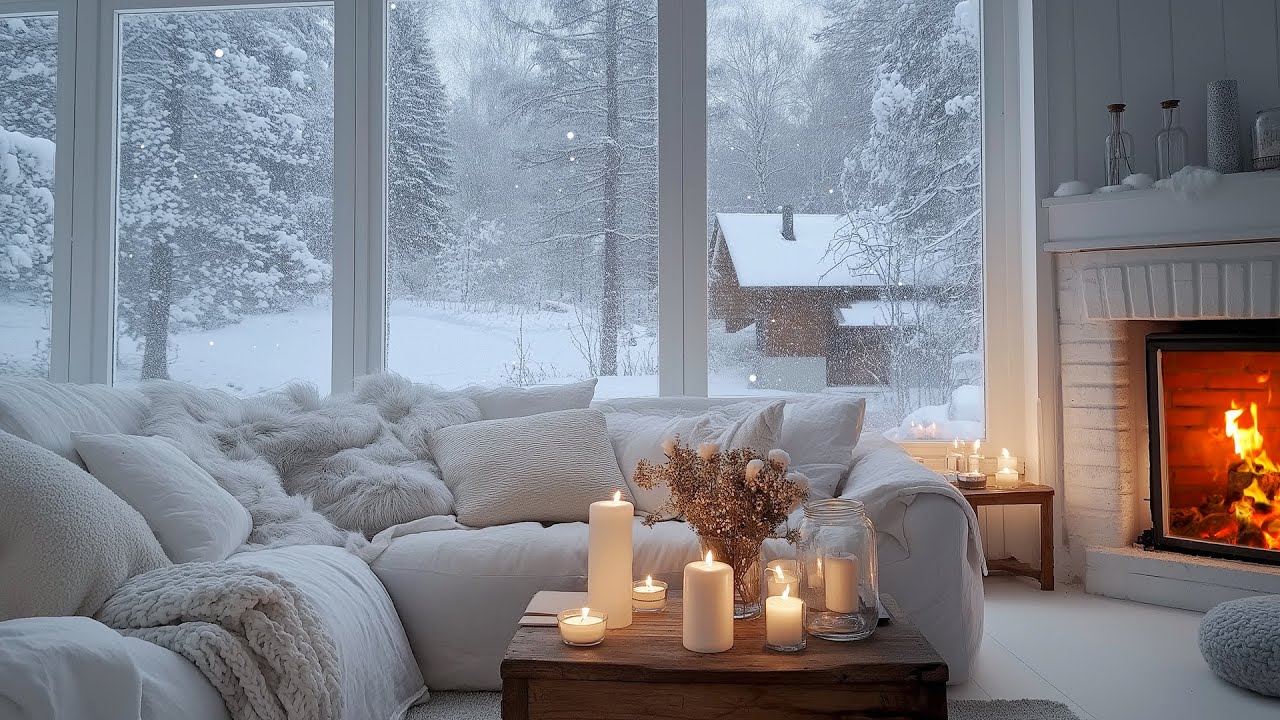 Snowy Night in a Modern Cabin | Pure Winter Nature Sounds for Sleeping & Relaxation