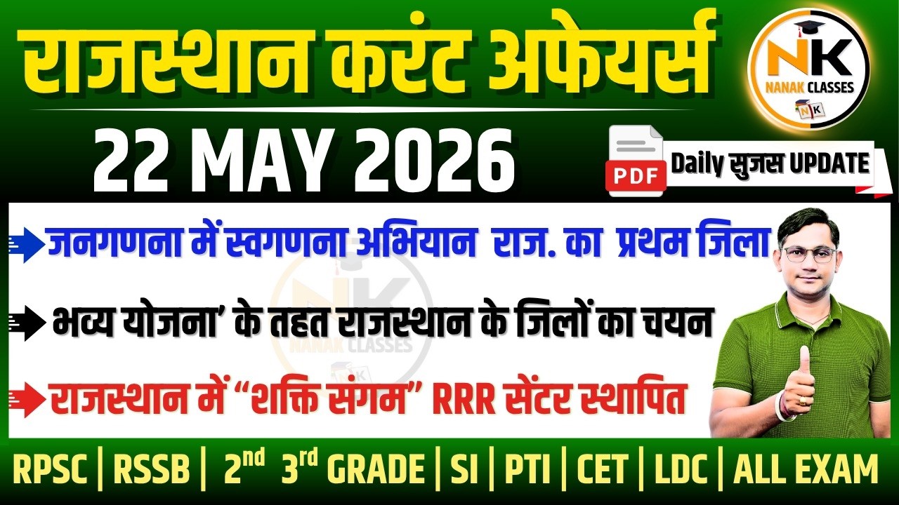 22 MAY 2026 Rajasthan current Affairs in Hindi | सुजस Report | RPSC ...
