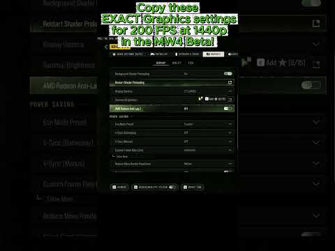 A PC gameplay channel tuning Modern Warfare 4 graphics settings for over 200 FPS at 1440p on an RX 7800 XT