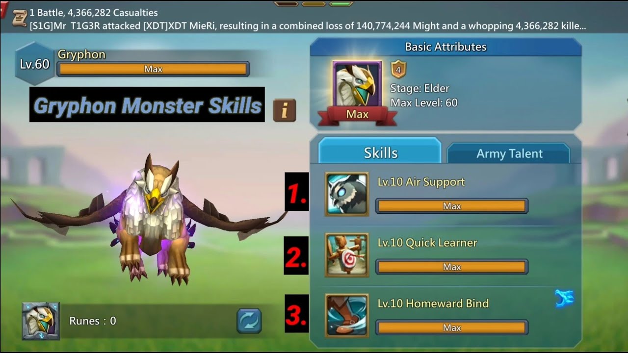 Lords Mobile - Gryphon Monster | Increase Allied Army Size | How to Increase Attack Percentage