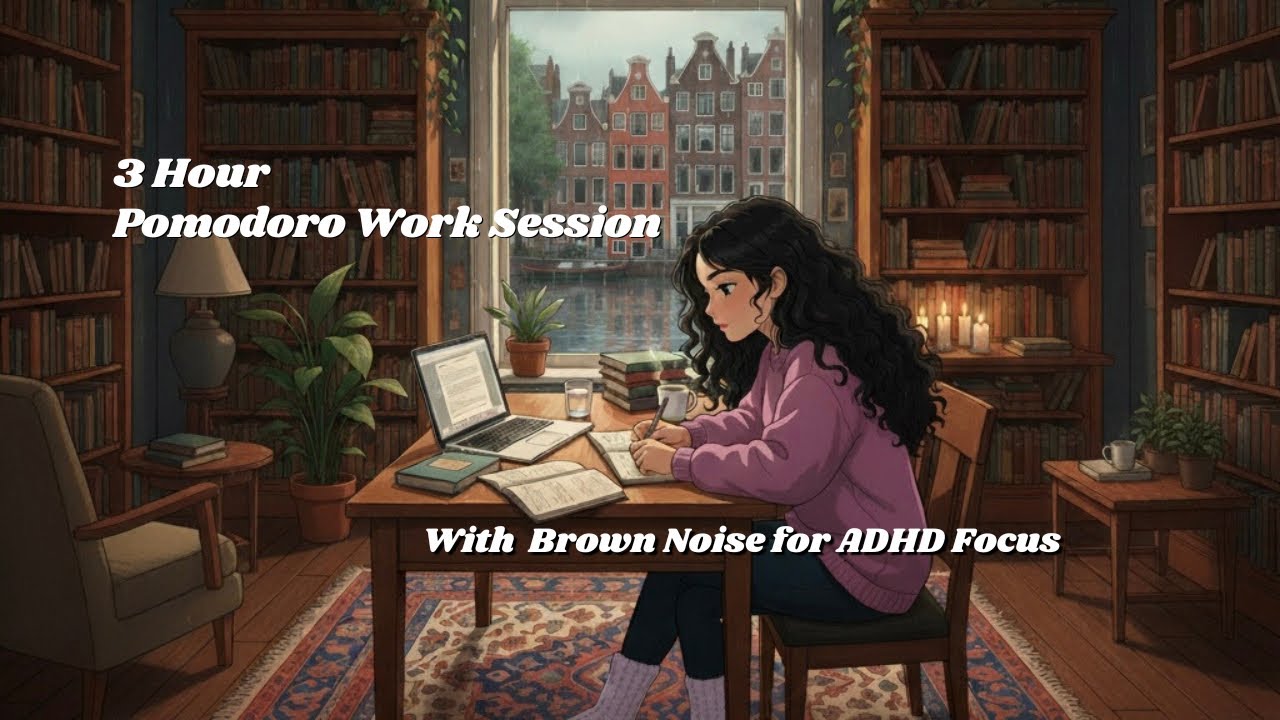 3 Hour Pomodoro | 50 Minute Intervals | with BROWN NOISE for ADHD Focus ...