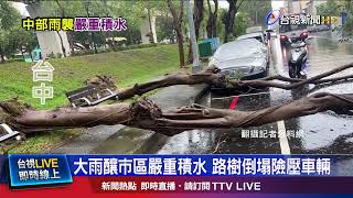 大雨釀市區嚴重積水 路樹倒塌險壓車輛
