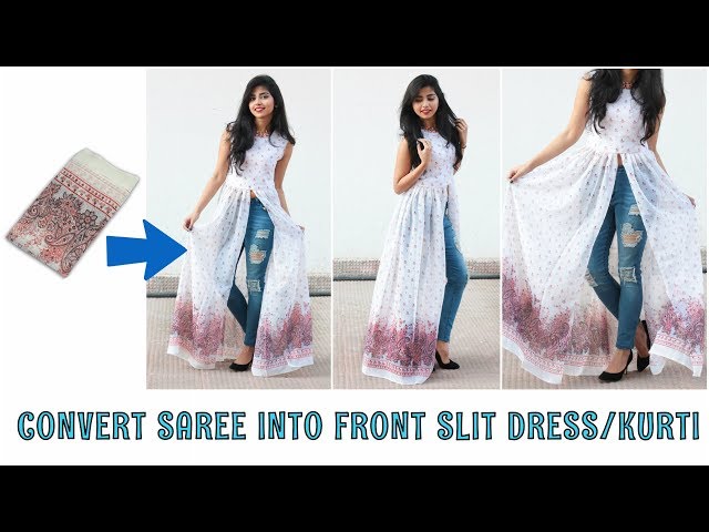 Reuse Old Saree to Make Party wear Designer Kurtis | Ideas to convert Old Saree  into Dress | PART 8 | Long gown design, Saree, Kurti designs
