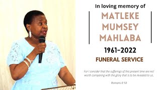 Funeral service for Matleke Mumsey Mahlaba - Silicon Cemetry