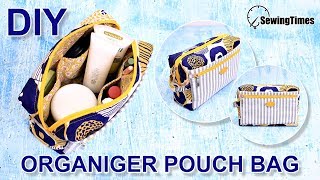 DIY Organizer Pouch Bag | travel makeup pouch sewing | cosmetic toiletry bag tutorial  [sewingtimes]