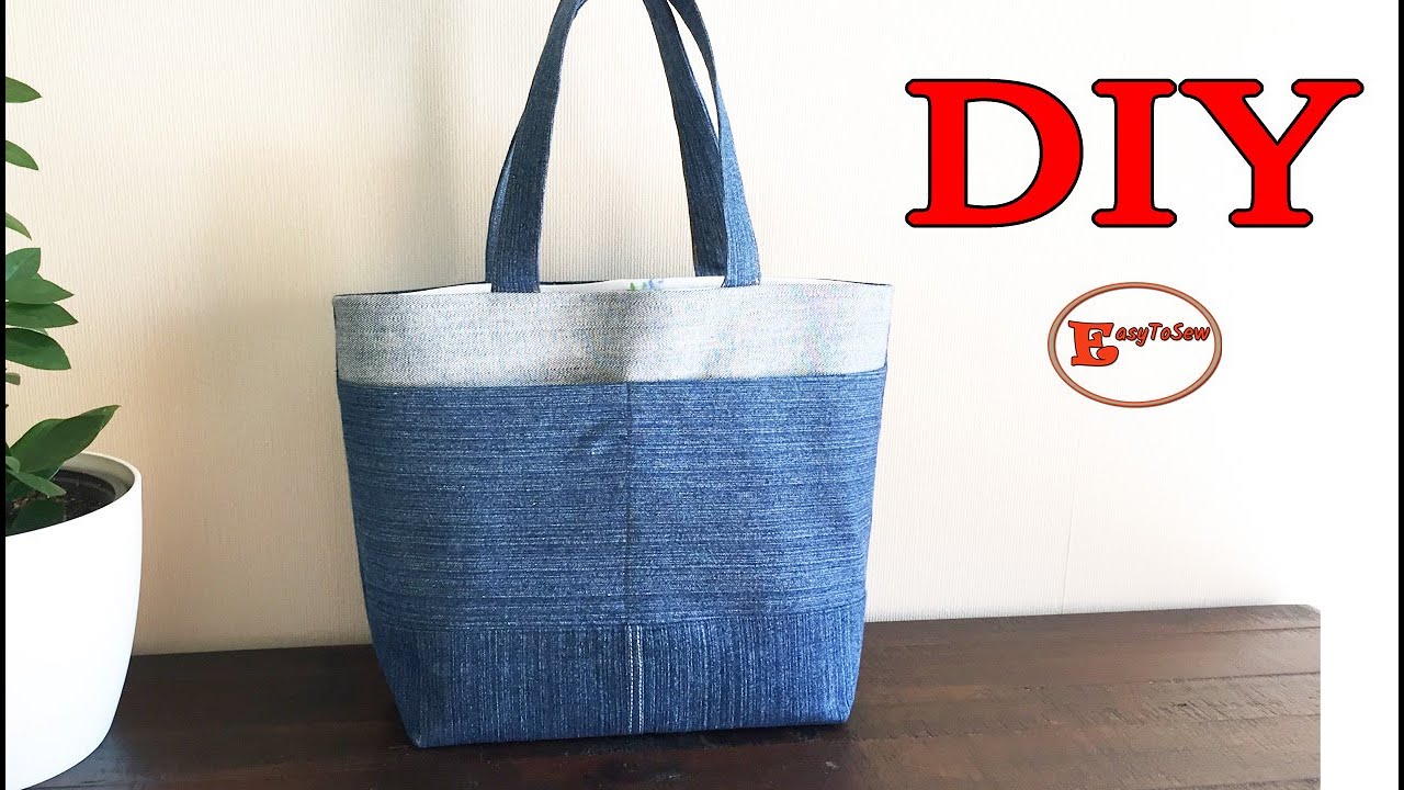 DIY DENIM TOTE BAG MAKING AT HOME | TOTE BAG SEWING TUTORIAL - YouTube