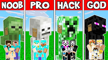 Minecraft: FAMILY  MONSTER MUTANT HOUSE CHALLENGE  - NOOB vs PRO vs HACKER vs GOD in Minecraft