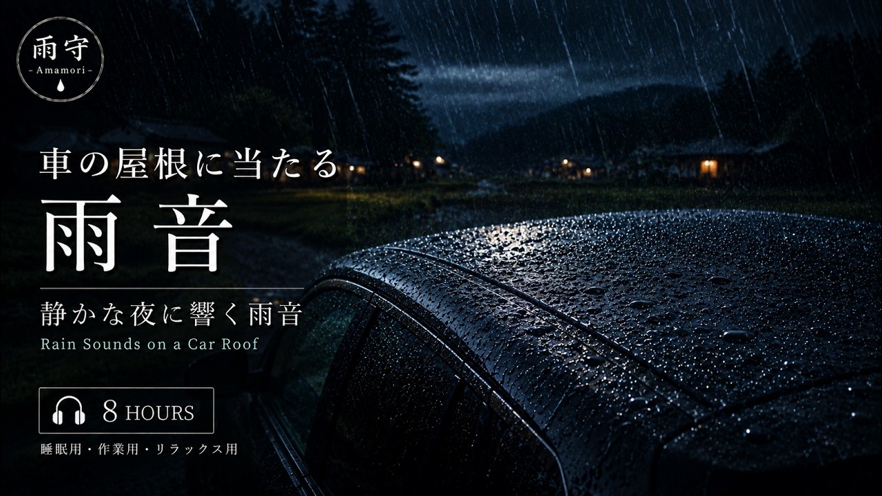 田舎の夜の雨音】車の屋根に当たる雨音｜Rain Sounds on a Car Roof in