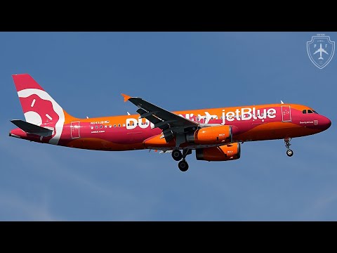 4K | JetBlue A320 ‘Brewing Altitude’ Dunkin’ Livery Arrival at JFK Runway 4R | Perfect Sunlight