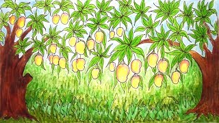 How to Draw Mango Tree Scenery Step by Step ||very easy||