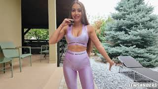 Bonafide Spandex Lilac Push-Up Leggings and Sports Bra Try On with Heels