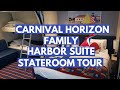 Carnival Horizon Family Harbor Suite Stateroom Tour with Split Bathroom Cabin 2402