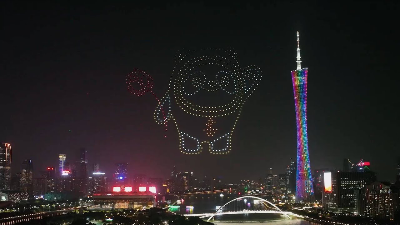 Drone show lights up night sky in China's Guangzhou in support of ...