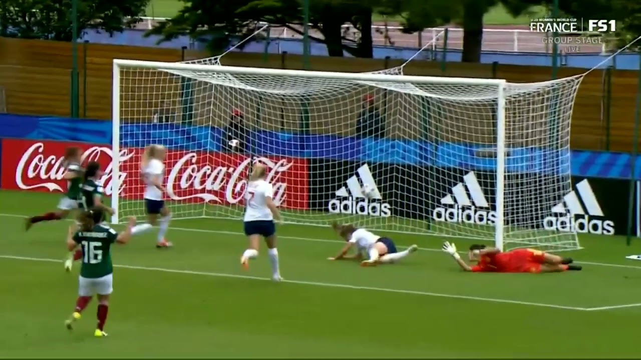 When a woman football player score a goal by her butt