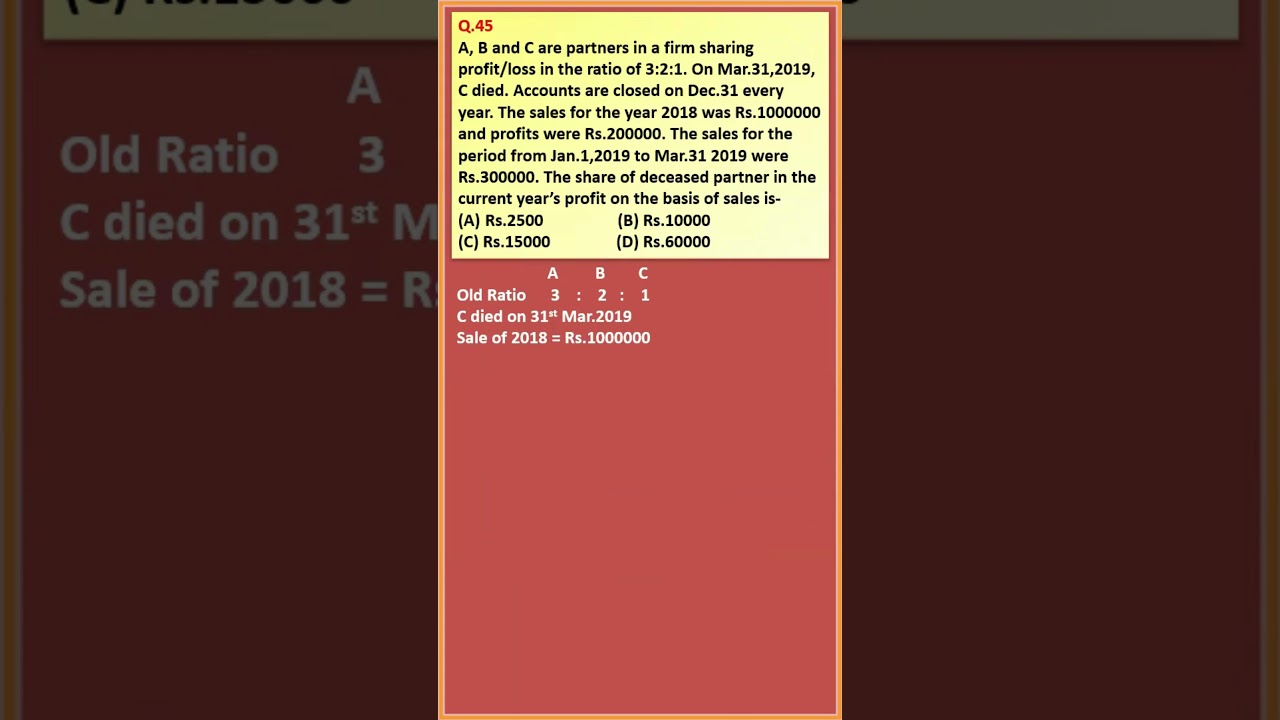 MCQ 45 RETIREMENT OF A PARTNER| CLASS 12| ACCOUNTS| D K Goel Solutions| Shorts