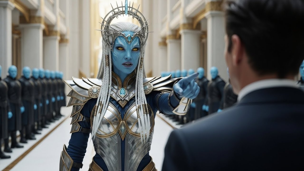 A Dramatic Confrontation Between Alien Ruler and Human in the Opulent ...
