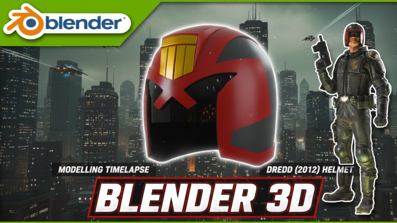 BLENDER 3D Modeling Time-lapse: Judge Dredd Helmet (2012 Movie) | Hard-Surface Build