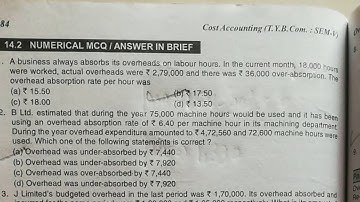 tybcom semester 5th cost Accounting numerical mcq Question with answers#2overhead important mcq