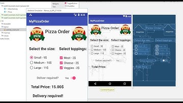 Android Pizza Order App:  use of RadioButtons,  CheckBox, Switch ...