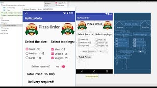 Android Pizza Order App:  use of RadioButtons,  CheckBox, Switch ... screenshot 3
