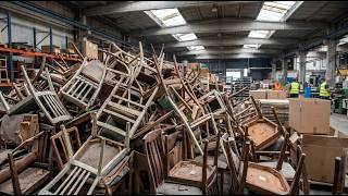 Recycling Thousands of Rotten Wooden Chairs into Biomass Briquettes | Full Industrial Process