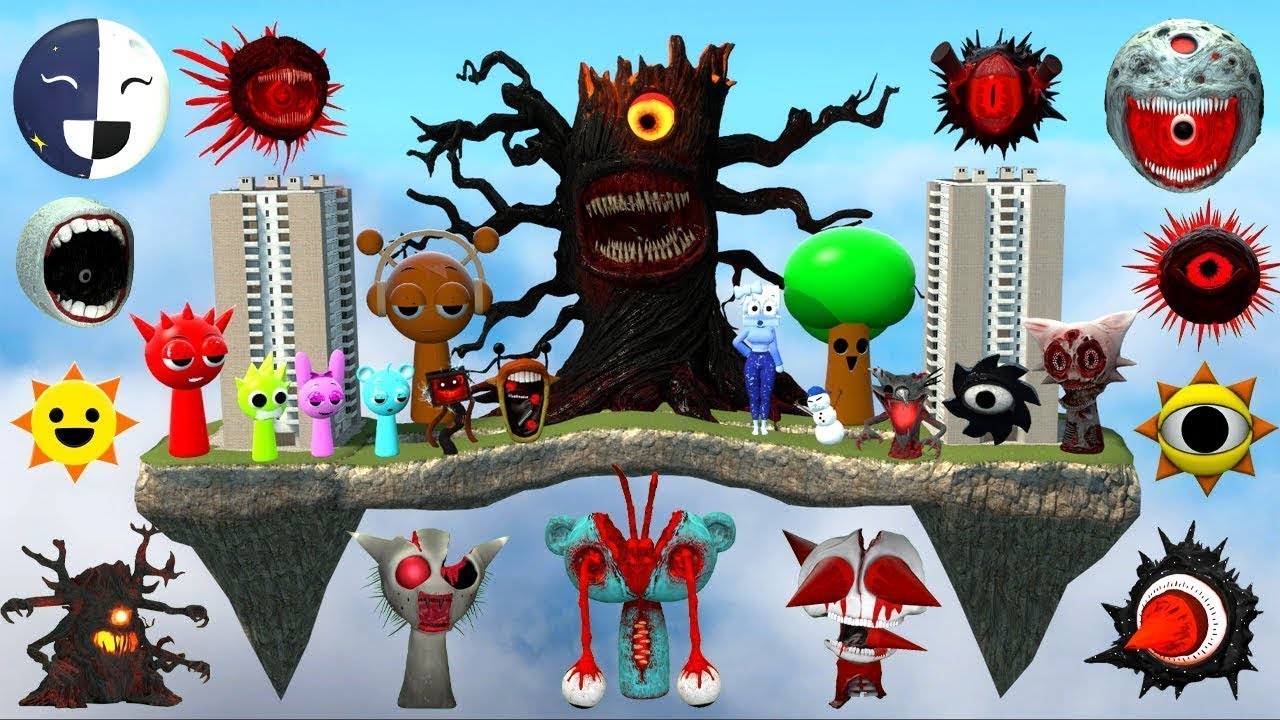 DESTROY MR SUN TREE FUN COMPUTER EVOLUTION ALL SPRUNKI FAMILY SPARTAN KICKING in SKY CONSTRUCT Gmod