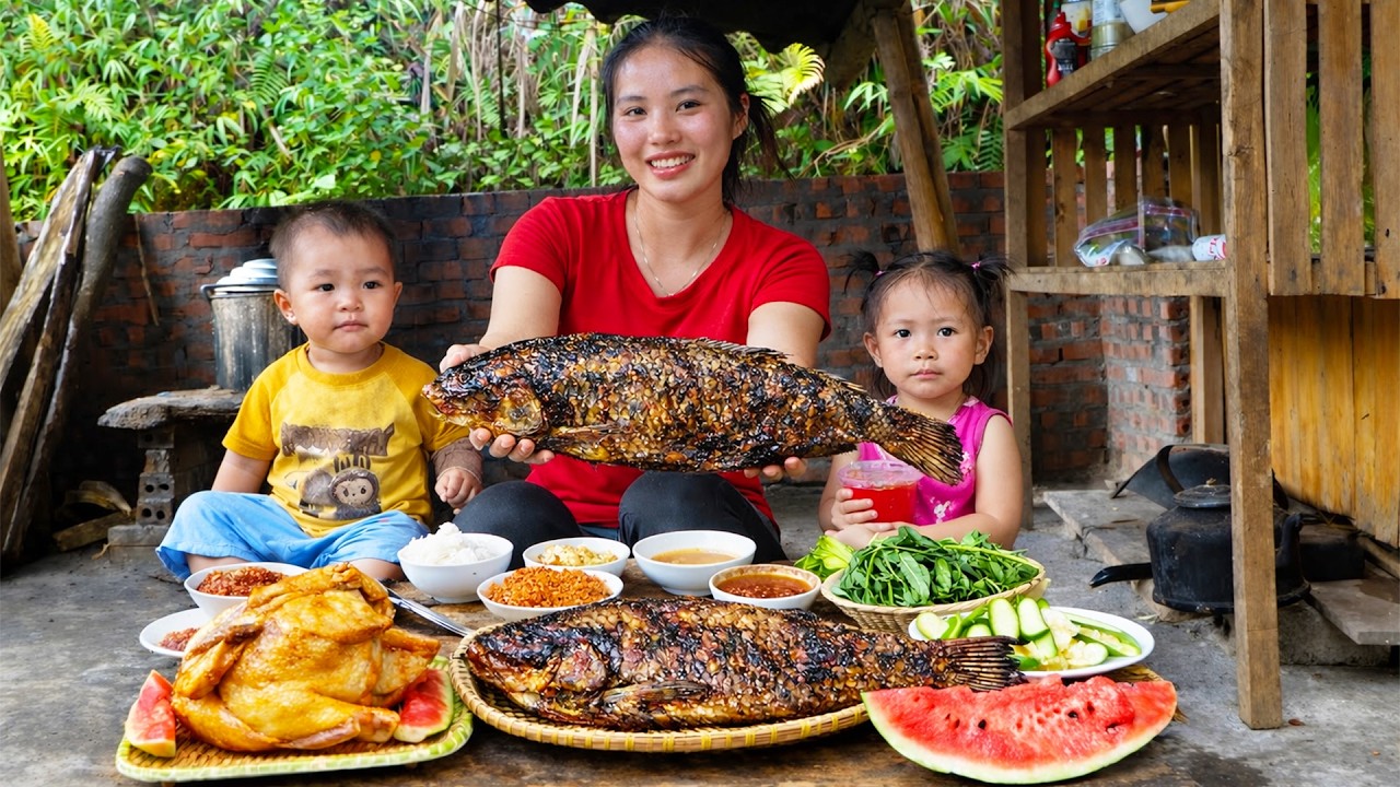 Cooking a Giant Grilled Fish with My Children – Harvesting Oranges for Market Day