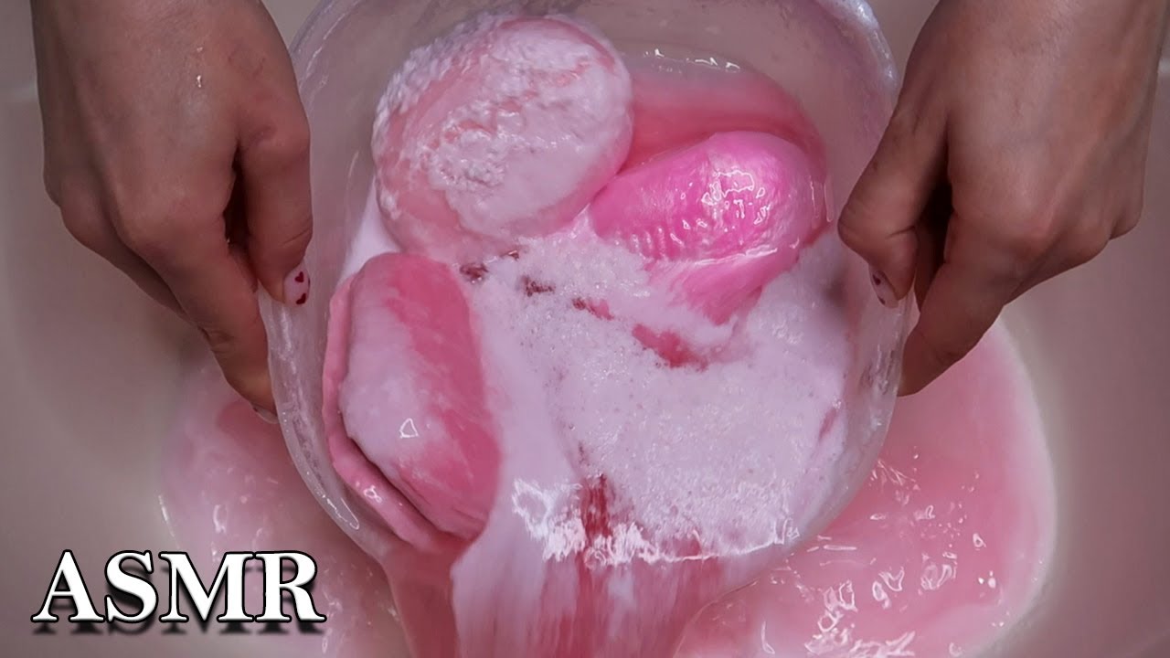 ASMR PINK Set of MUSHY SOAP and Sponge 💗 Soaked Soap 🤍 Sponge Squeezing