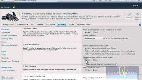 UserVersity SharePoint Training: Configure E-Mail Settings for a Document Library