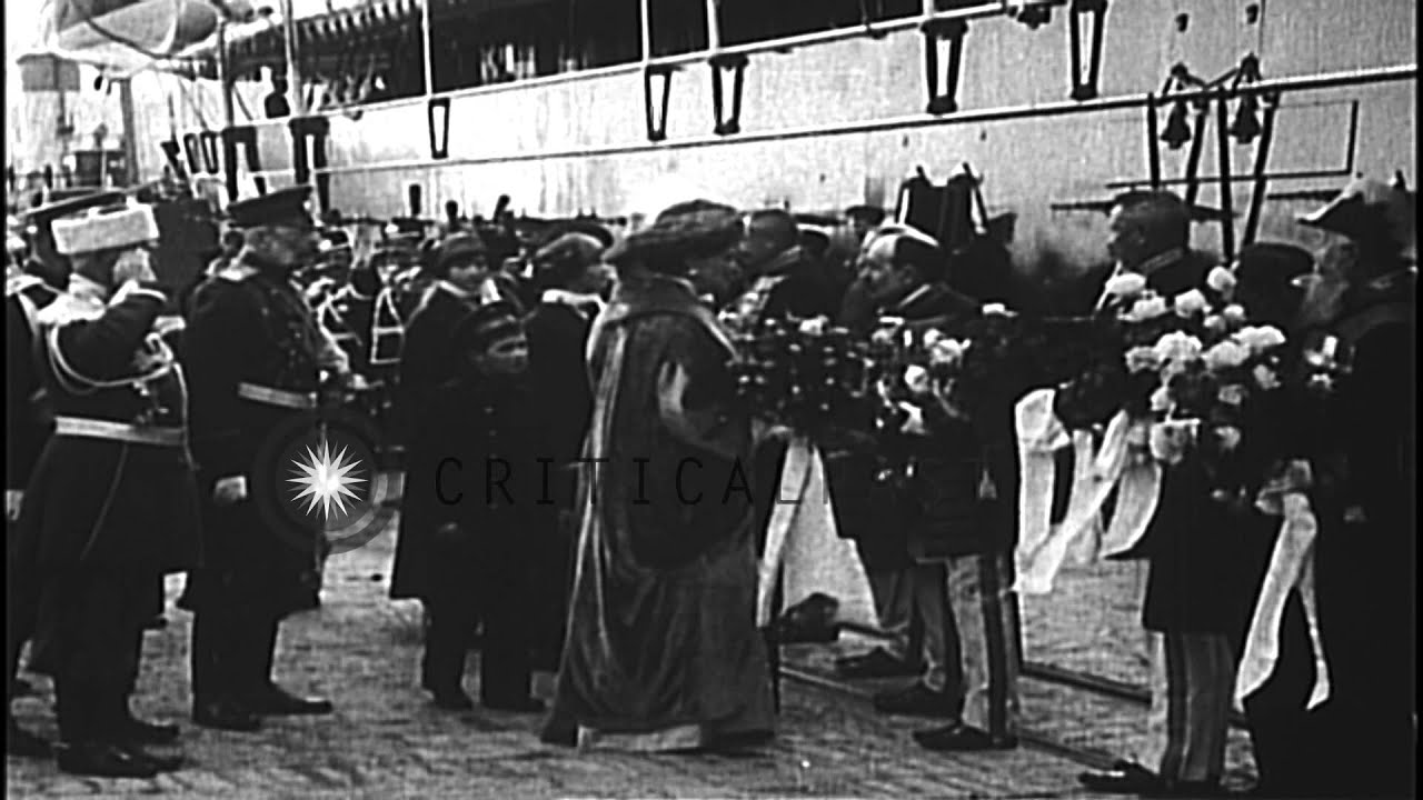 Military and civil authorities greet Tsar Nicholas,Tsarina Alexandra, and Tsarevi...HD Stock Footage